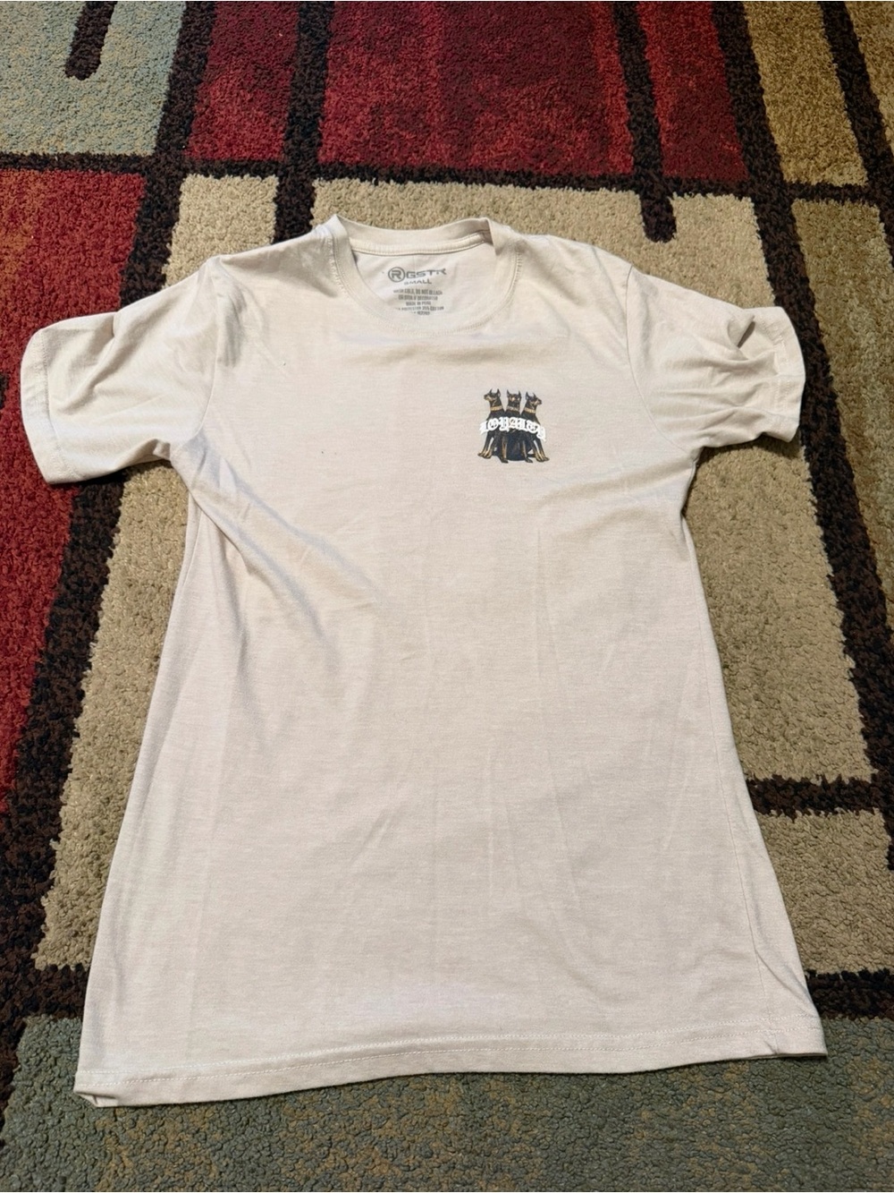 Men's Light Cream Graphic Tee with Small Chest Logo